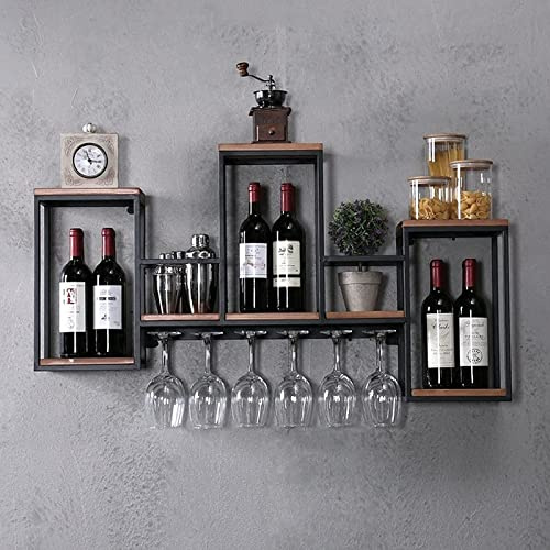 SENDERPICK Porte-bouteille mural en bois et métal vintage pour cuisine murale noir et bois