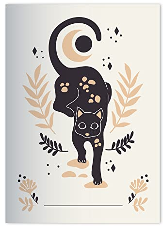 Kartenkaufrausch 8x Trend Designer DIN A4 Schulheft, Schreibhefte mit schwarzer Katze und Eule in Beige Lineatur 25 (liniertes Heft)