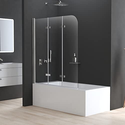 Duschwand für Badewanne 3 teilig faltbar 6mm NANO Sicherheitsglas (ESG) Faltwand Badewannenaufsatz Badewannenfaltwand Duschabtrennung für Badewanne (130x140cm)
