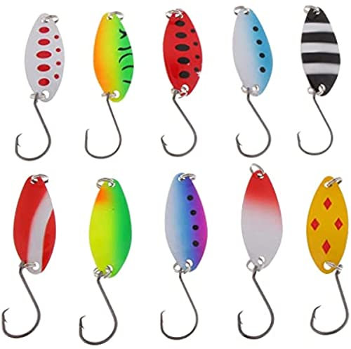 jojomis 10 señuelos de pesca de metal con un solo anzuelo, cebos y cucharas, señuelos de trucha de salmón de agua dulce, agua salada, lubina, salmón