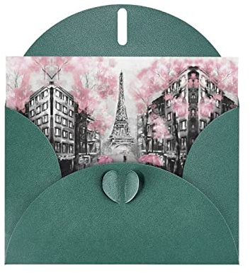 Grußkarte mit Eiffelturm, Dunkelgrün, Paris-Straße, Pink, Blumenmuster, hochwertiges Perlenpapier, 10,2 x 15,2 cm, für Geburtstagskarte, Party, Einladungskarte