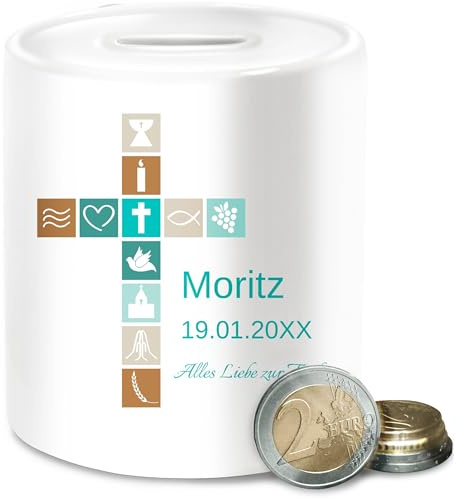 Spardose - Geschenk Taufe I Konfirmation Geschenk Firmung - Unisize - Weiß - Geld verpackung zur Taufe￼ Kommunion Geschenke von Paten taufgeschenke für die spardosen personalisierte
