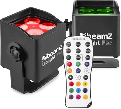 BeamZ BBP44 Akku Uplight 2er Set Mini 4x4 Watt LED Par Strahler Outdoor, RGWB, 25h Akkulaufzeit, IP65, Bühnenbeleuchtung, Soundmodus, 0-100% Dimmer, Automodi, Bühnenlicht, Inkl. Fernbedienung