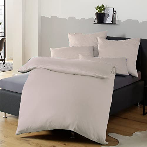 Soifox Bettwäsche 140x200 Beige - bettwäsche Sets aus Mikrofaser bügelfrei & knitterfrei - 1 mal Bettbezug + 1 mal 80x80cm Kissenbezug mit Reißverschluss