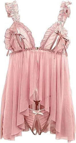 VicSec Nuisette Sexy Grande Taille Chemise de Nuit Bretelles RéGlables Robe De Nuit Ensemble Lingeries Babydoll avec String Robe D'Ete vêtement de Nuit Mini Robe Négligé