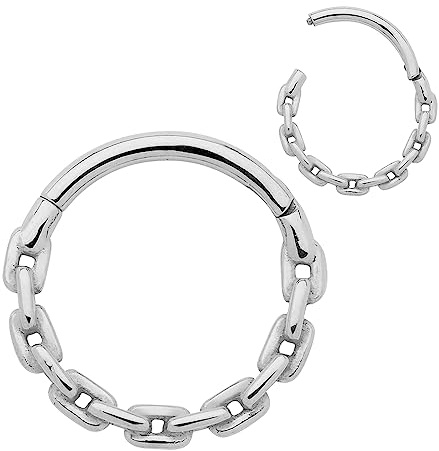 365 SLEEPERS 316L Surgical Steel Hypoallergenic 16G Chain Link Septum Jewellery Hinged Segment Ring Body Piercing Hoop Lip Rings Helix Cartilage Rook Sleeper Earrings 8mm – 10mm