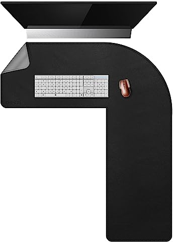 Chihein L-förmige Schreibtischunterlage (95 cm + 125 cm) x 33 cm - PU Leder L-Form Doppelseitig Ecke Schreibtischunterlage, Multifunktions-Büro-Mauspad für Home Office, Schwarz/Grau