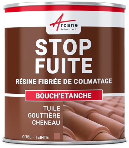 Peinture Fibrée de Colmatage, Réparation Étanchéité Tuile 0.75 L Tuile | Étanchéité Toitures, Façades et Terrasses, Rebouche Fissures et Trous, Tuiles, Gouttières, Chéneaux - Arcane Industries