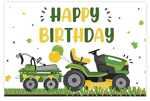 Sursurprise Lawnmower Birthday Party Decorations, Lawn Mower Green Grass Backdrop 5 x 3ft, Tractor Birthday Photography Background for Farm Farmyard Party Supplies