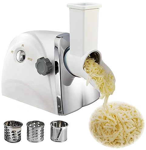 QUTBAG 300W Electric Cheese Grater Machine, Commercial Rotary Cheese Grater with 3 Revolving Blades, Quick Shred for Potato Grater, Vegetable Slicer, Cheese Grinder