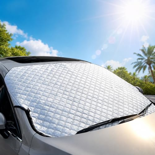 Strapazierfähige Auto-Windschutzscheibenabdeckung für Eis, Frost, Schnee, Windschutzscheibe, Sonnenschutz, Van, Allradfahrzeuge, SUV, 100 % kratzfrei im Gegensatz zu magnetischen Abdeckungen (140 x 90
