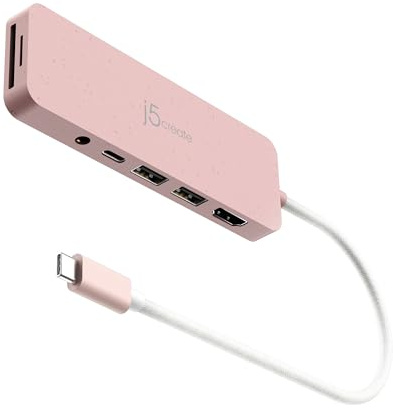 j5create USB-C Multi-Puerto Hub con Power Delivery con 4K HDMI/2 USB-A 5Gbps/PD 100W Carga SD&Micro SD/3.5mm Audio | para MacBook Pro&Air/iPad Pro/iMac/Surface/XPS/Thinkpad/Galaxy/y Más(JCD373ER)