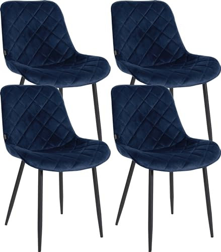 CLP 4er Set Stühle Springs Samt I Esszimmerstuhl Mit Hochwertiger Polsterung I Besucherstuhl Mit 4-Fuß Metallgestell, Farbe:blau