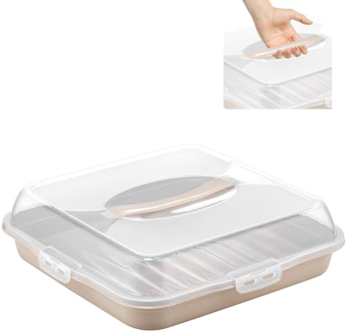 uandu Kuchen Transportbox Quadratisch, Tortentransportbox mit Deckel. Kuchenbehälter mit Haube und Griff, Kuchencontainer, Tortenbehälter, Servierplatte, Partybutler, Transportbox Kuchen, Cake box