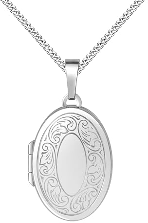 JEVELION Silbermedaillon Medaillon Silber 925 für 2 Bilder Foto Amulett Anhänger zum Öffnen für Damen + Schmuck-Etui und Halskette Mit Kette - Kettenlänge 45 cm.
