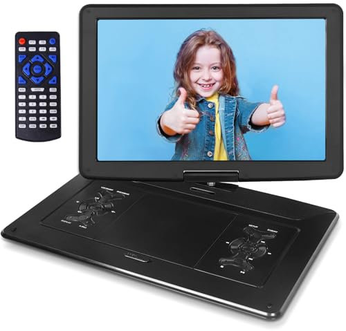 22 Portable DVD Player with 16'' Large 16:9 LCD Swivel Screen,HD TV Game Players, Support 1080P Video, SD Card/USB/AV-in/AV-Out,MP4, Sync Screen