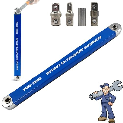 anglefix pro outil,clé d'extension décalée,Pro Zero Offset Extension Wrench,wrench Extender,15 Inch Multifunctional Extension with 1/4, 3/8,Square Drive Adapters,Best Impact Offset For Tight Space