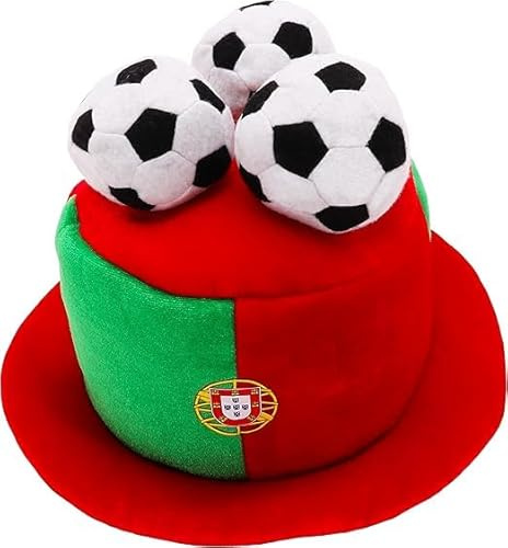 Toyland® Portugal Flag Football Fan Top Hat With 3D Footballs - World Cup, Euros Fancy Dress Themed Parties & Celebrations - 10 Countries To Choose