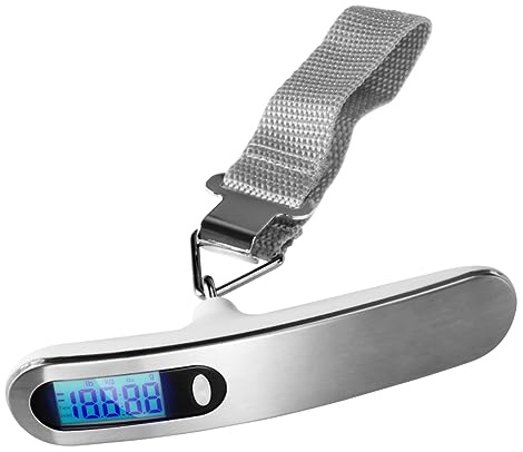 SAFIGLE 50kg Digitale Gepäckwaage Aus Edelstahl Mit Lcd-display Kapazität Tragbar Mit Gurt Und Blauer Hintergrundbeleuchtung Für Handgepäck Und Reise