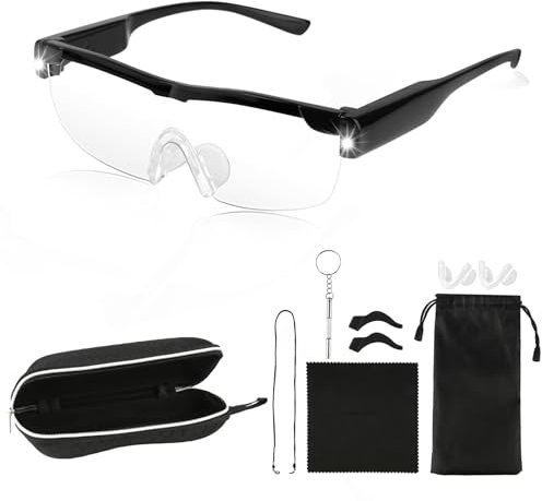 Lupenbrille mit Licht, 300% Leselupe mit Licht für Senioren, Multifunktionale LED-Vergrößerungsbrille, Lupenbrille für Brillenträger, Lesen, Basteln und Enge Arbeit
