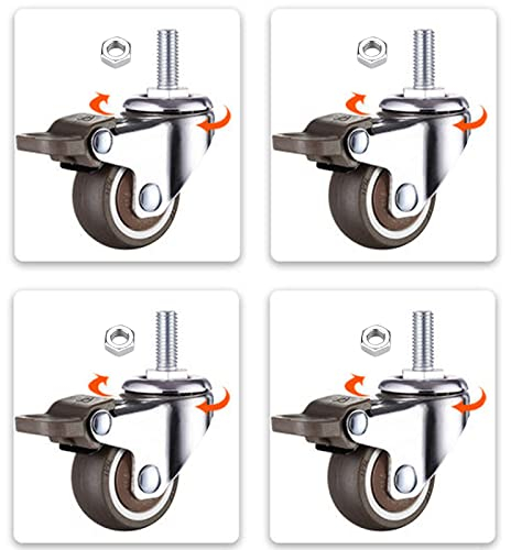 Möbelrollen, Lenkrollen, PU-Räder mit Bremse, M6/8/10-Gewindeschaft, Ersatzrollen, 4er-Set Hochleistungs-Gummirollen, M8-4 Bremsen (4 Bremsen M10)