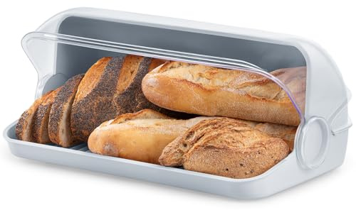 KONZEPT Brotkasten aus Kunststoff Grau - Brot Aufbewahrungsbox für Brötchen, Kuchen und Brot, Brotdose mit hoher Kapazität, Transparent - Brotbox Küche