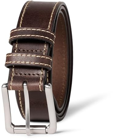 Amazon Essentials Herren Jeansgürtel aus Leder mit Genähten Kanten, Braun, 115