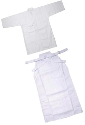 Ronyme Kendo Uniform Set Dobok Kostüm Judo Atmungsaktiv Herren Damen Aikido Samurai Hakama, Weiß und Weiß, 170CM