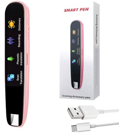 OCR Digital Reader Pen, Touch Screen Smart Translation Reading Pen Online/Offline Text-to-Speech Scan Reader Pen Support 112 Languages for Travel Study (Pink)