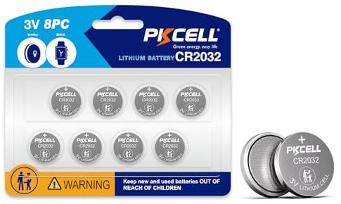 CR2032 Lot de 8 Piles Bouton au Lithium 3,0 V 210 mAh pour clé de Voiture, Petite télécommande, Balance PKCELL