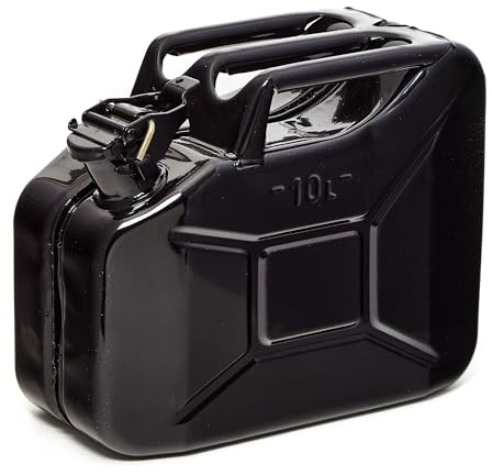 BW® Jerrycan métallique 10 Litres - Noir - RAL 9005 - contrôlé TÜV et homologué ONU - Acier 0,9mm DIN 7274 pour essence diesel E10 - Fabriqué en Europe