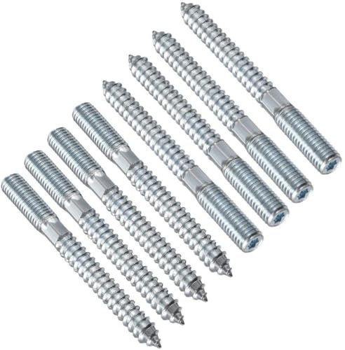 TOP-VIGOR M8 x 100mm Double Headed Bolts Dowels, 8Pcs Double Ended Screws, Metal Screw Dowels Hanger Bolts for Woodworking Connector Joining Furniture Legs Professional Carpenters DIY