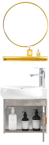 SXSYTR Badezimmer-Eckwaschbecken Mit Unterschrank, Wandmontiertes Keramikwaschbecken, Waschbecken Mit Wasserhahn und Abfluss, für Kleine Garderoben und Badezimmer(43cm)