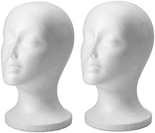 Nybhyjka Lot de 2 têtes de mannequin femme en polystyrène pour chapeaux, perruques, lunettes de soleil - Blanc