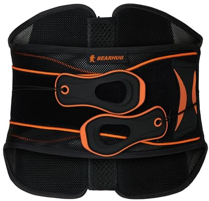 Bearhug Back Support Belt – Lumbar Brace for Lower Back Pain, Men & Women | Adjustable lumbar back brace with carbon fibre stays and breathable mesh – supports posture and lower back, men & women