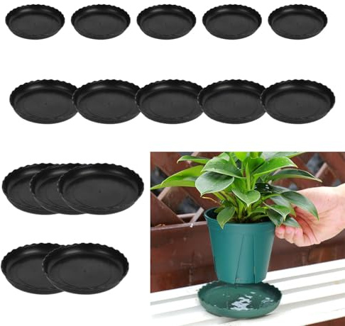 Furforstk Plant Saucers for Pots 15 Pcs Plant Pot Saucers, Plant Saucer, Plant Trays for Pots, Plant Tray in 3 Sizes (11cm, 16cm, 20cm) - Allow Plants to Retain Moisture/Protects Furniture (Black)