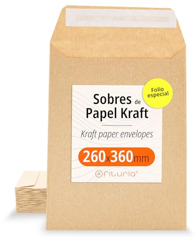 Enveloppes Kraft, avec bande de silicone pour invitations ou sachets-cadeaux pour invités lors de mariages, communions ou baptêmes. Enveloppes pour bijoux ou graines - Ofituria (260x360mm, 50 env.)