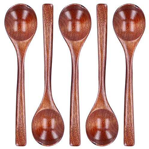 Cucharas de madera de 7 pulgadas para comer, 5 piezas mezclando miel con mermelada de refrescos, con cucharadas de sopa de madera extra larga cucharadas de café de madera cucharas