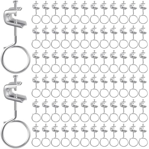 Hicarer 100 Set 1/4 Zoll x 20 Beam Clamp Stahl Kleine C Klemmen mit Schrauben Metall Maschinengewinde Zaumzeug Ringe Kabelring Aufhänger für Rohr, kann 34 kg standhalten (5,1 cm Zaumzeugringe)