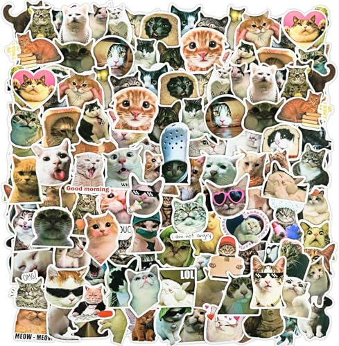 100Pcs Funny Cat Stickers Set Waterproof Vinyl Stickers Cat Decals Kawaii Stickers for Cat Lovers Water Bottle Scrapbook Phone