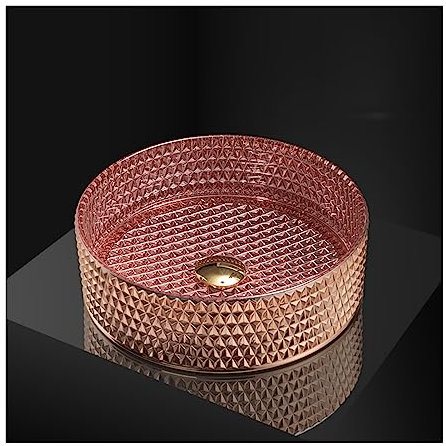 JYBNBBE Badezimmer-Waschbecken, Rosa, 35,6 cm, künstlerisches Glas-Waschbecken, runde Waschbeckenkombination über der Theke, A