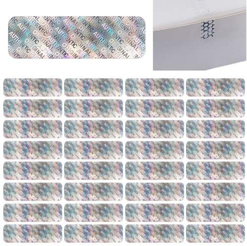 AHANDMAKER 500 adesivi olografici grandi da 32 x 10 mm, colore argento, rettangolari, di alta sicurezza, etichette autoadesive olografiche autentiche a prova di manomissione con unico