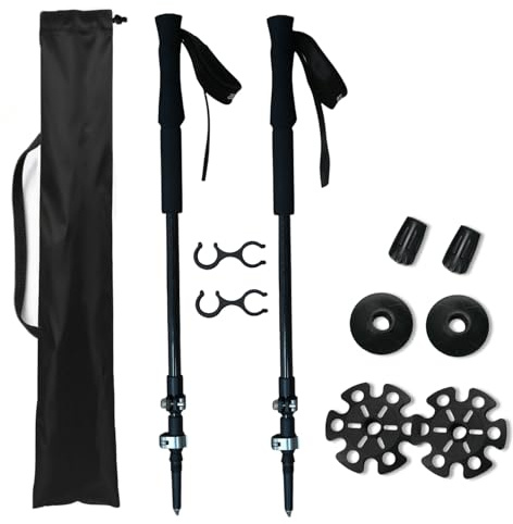 Carbon Fiber Trekking Poles 2 Pcs Ultra Lightweight Telescopic Collapsible Hiking Poles, Adjustable EVA Grips-Terrain Accessories, Portable Hiking Sticks for Hiking Men&Women