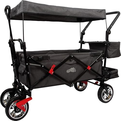 small Foot Faltbarer Bollerwagen mit abnehmbarem Dach, Regenschutz, Feststellbremsen, höhenverstellbarer Griff, belastbar bis 80 kg, 12729, Metallic
