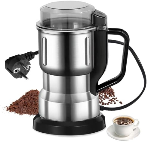 Moulin à Café Électrique, NIUAWASA 200W Mélangeur de Meulage de Café D'acier Inoxydable de Ménage avec la Protection de Surchauffe pour Noix Épices Graines Grains (Argent)