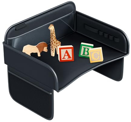 Kinder Reisetablett für Autositz Snack- und Laptoptisch mit Becherhalter | PU-Leder Kinderautositz Schoßtablett Roadtrip Flugzeug Bett Auto Babyschale Reisezubehör