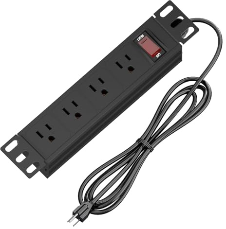 10 Inch Rack Power Distribution Unit, 1U (4 Outlets) 10 Inch Mini Rack, with Protection (125V/15A Cord, 6 Feet) Power Strip for
