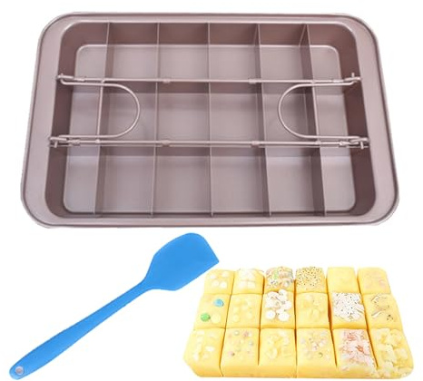 Velicber Brownie bakform, rektangulär bakform, 31 x 20 x 3,7 cm, kolstål, bakplåt, brownies med 18 skiljeväggar och spatla av silikon, non-stick-belagd bakplåt för brownies, kakor, muffins