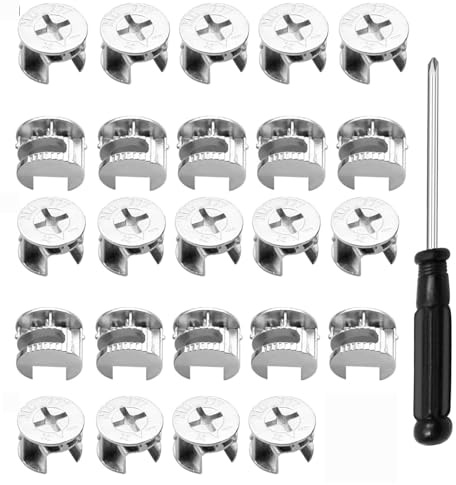 24PCS Cam Lock Nuts, Furniture Connecter CamLock Fittings, Easy to Use Eccentric Wheel Nuts Fit for Cabinet Drawer Dresser Wardrobe Panel Connecting (Silver)