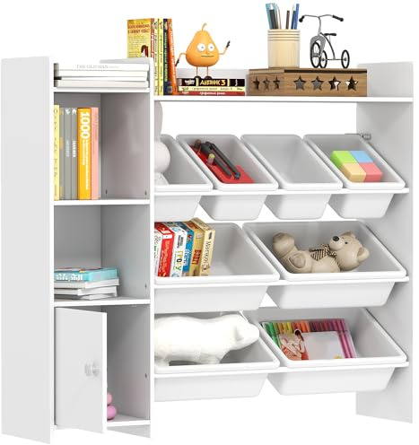 AIYAPLAY Toy Storage Unit, with 8 Removable Bins, Storage Shelves, Cabinet, Toy Organiser, for Playroom, Kids Room, Nursery, White